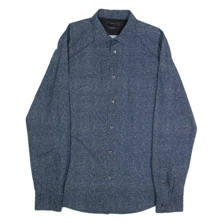 DIESEL Slim Fit Mens Shirt Blue Spotted Long Sleeve L