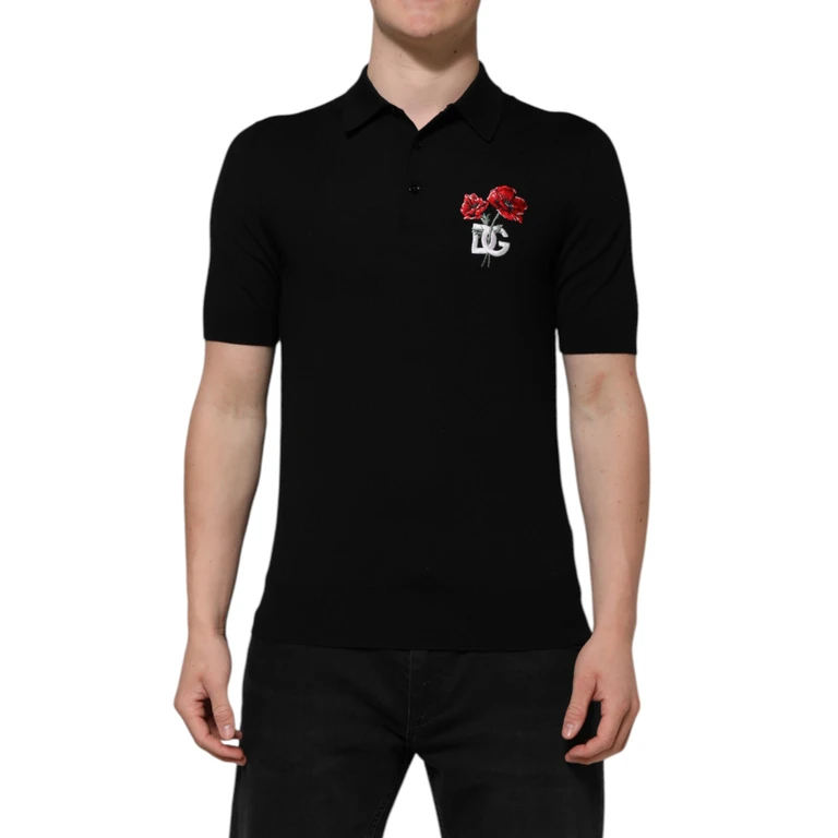 Dolce & Gabbana Black Wool Logo Floral Short Sleeve T-Shirt Virgin - Men