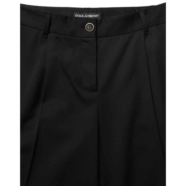 Dolce & Gabbana Black High Waist Straight Dress Trouser Pants Virgin Wool Silk Elastane - Women