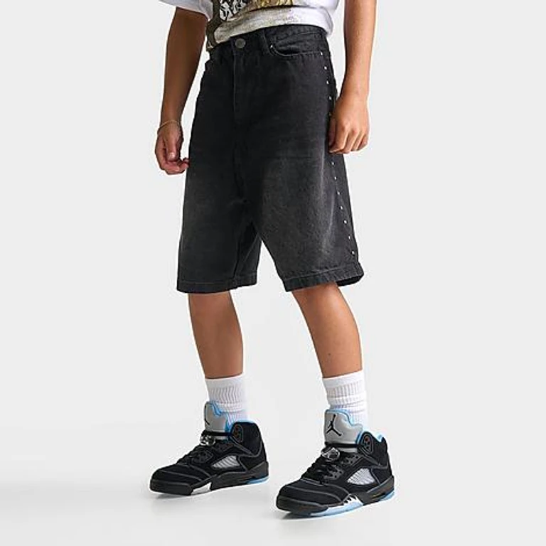 Big Kids Studded Denim Shorts in Washed Black Denim Size: Small