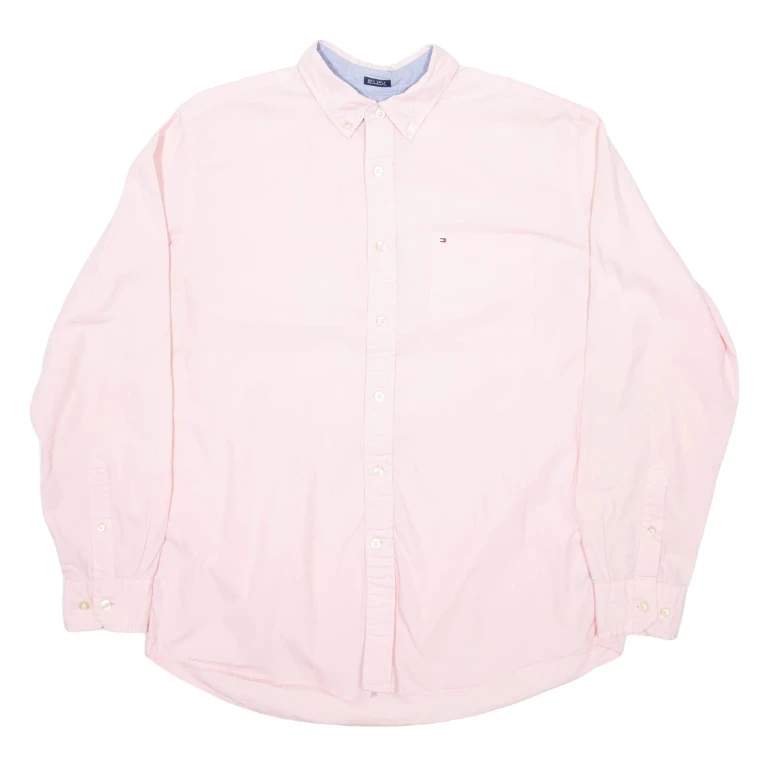 TOMMY HILFIGER Mens Plain Shirt Pink Long Sleeve L