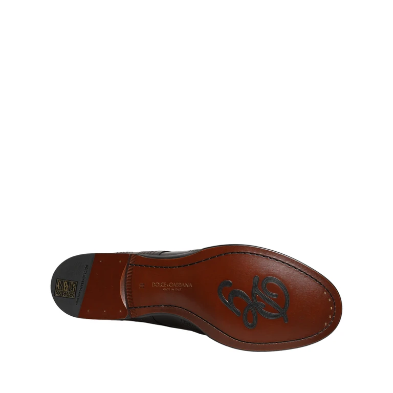 Black Embroidered Leather Derby Dress Shoes Calf - Men