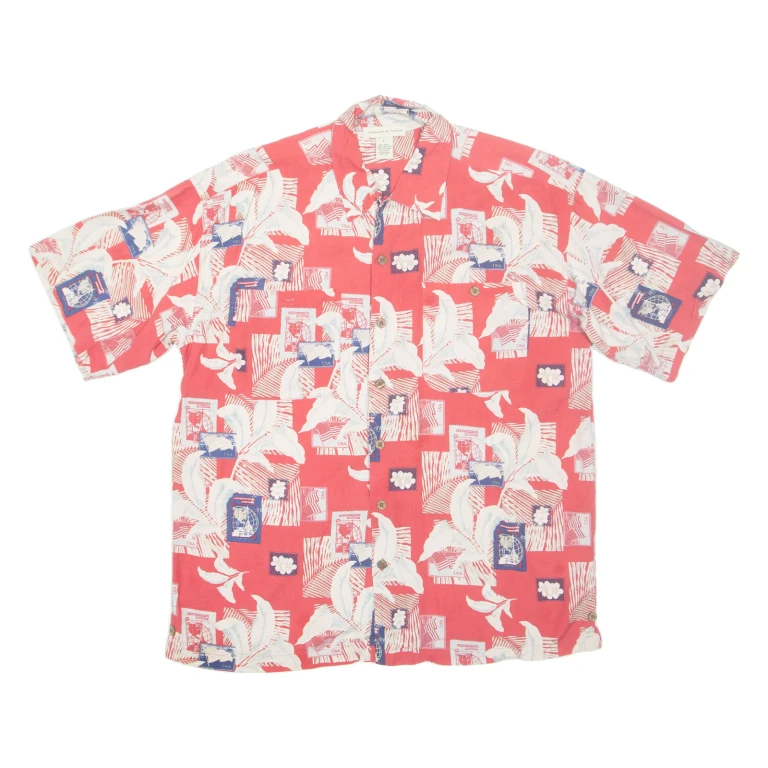 PRESWICK & MOORE Mens Hawaiian Shirt Red Crazy Pattern L