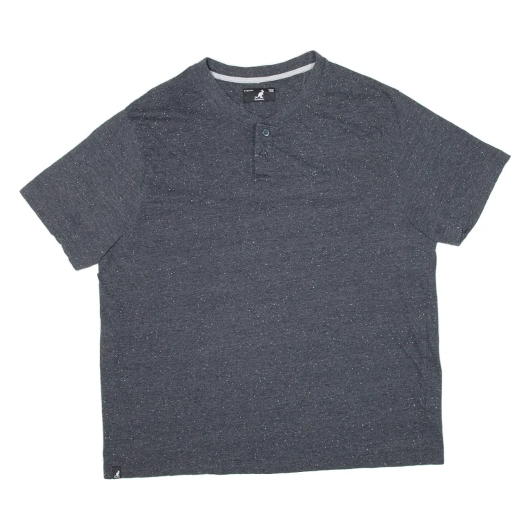 KANGOL Mens T-Shirt Grey Button Neck 2XL