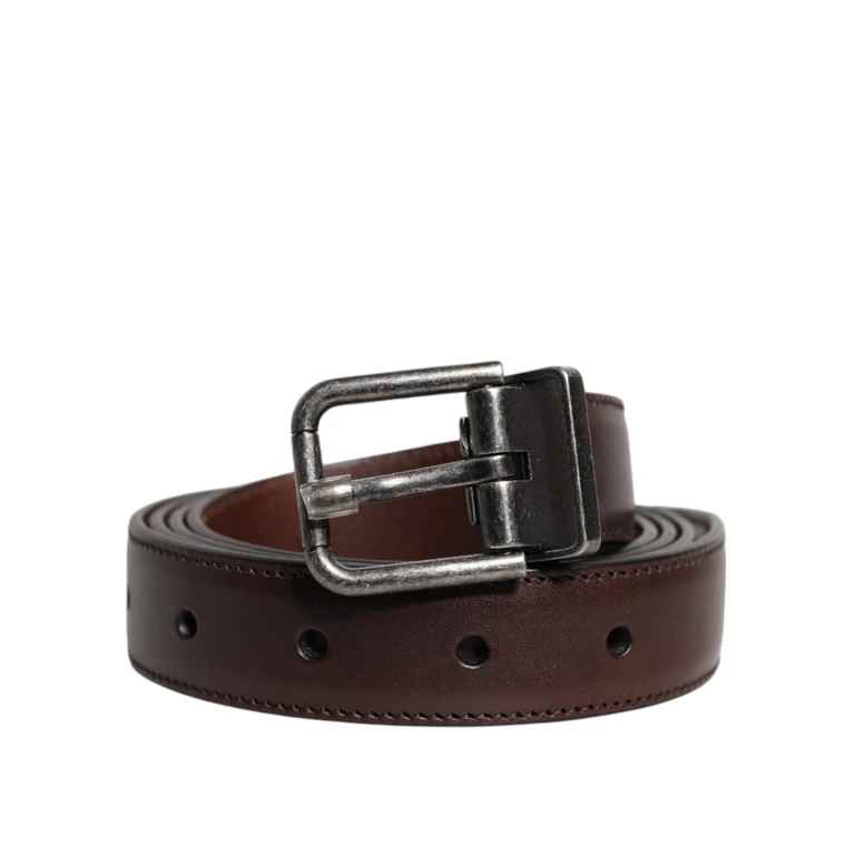 Dolce & Gabbana Brown Leather Silver Metal Buckle Belt - Men