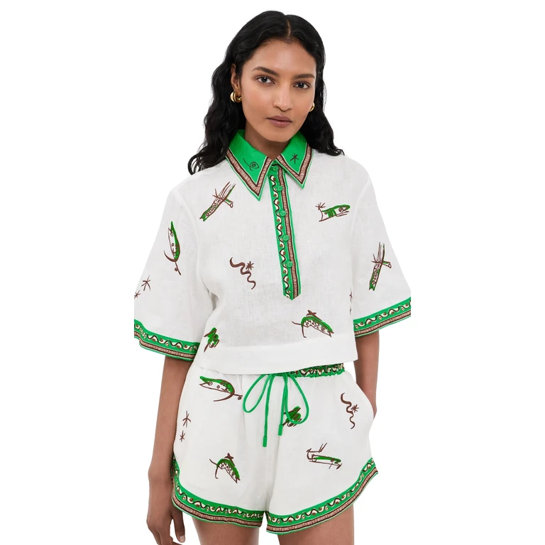 ALÉMAIS Wanda Linen Cropped Shirt Ivory 8