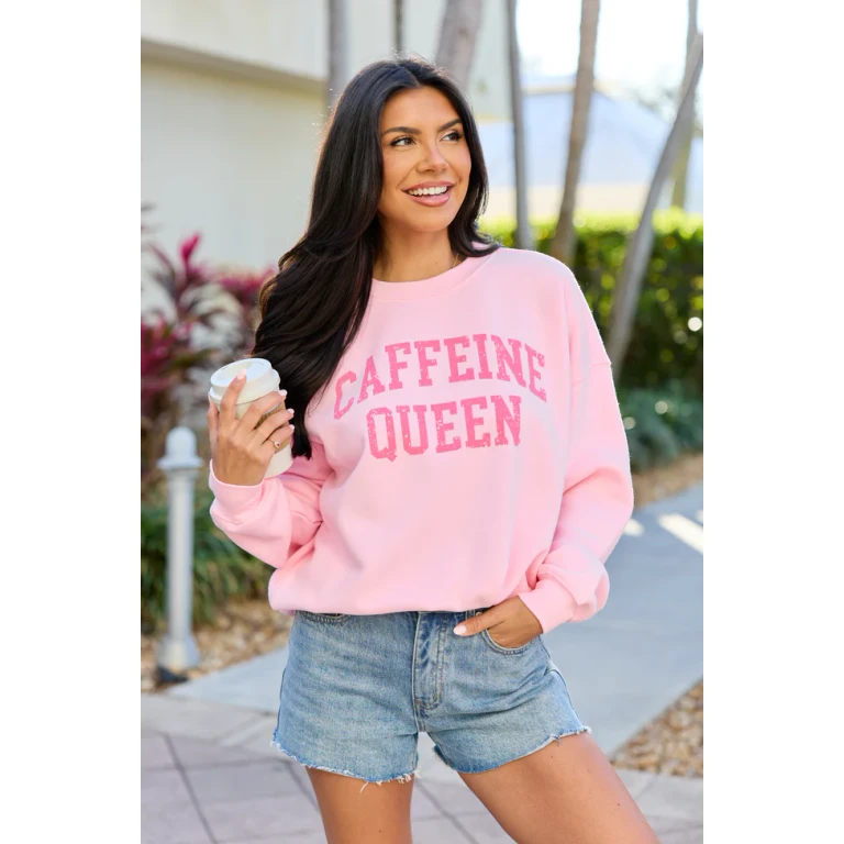 Caffeine Queen Light Pink Graphic Sweatshirt