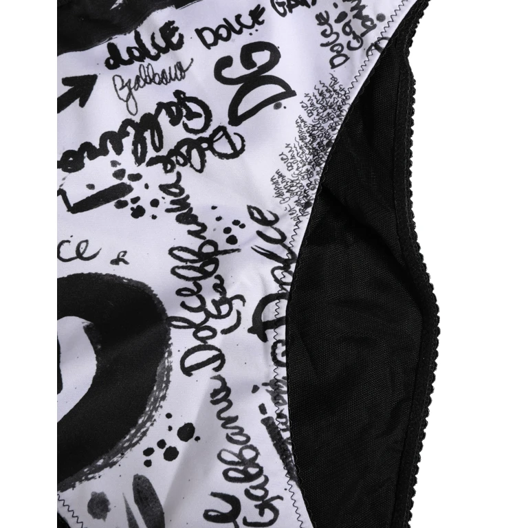 Dolce & Gabbana Black White Graphic Logo High Brief Underwear And Nylon Elastane Polyester Clothing - Women