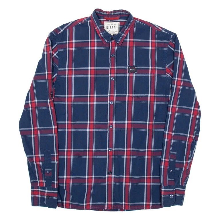 DIESEL Mens Shirt Blue Check Long Sleeve L