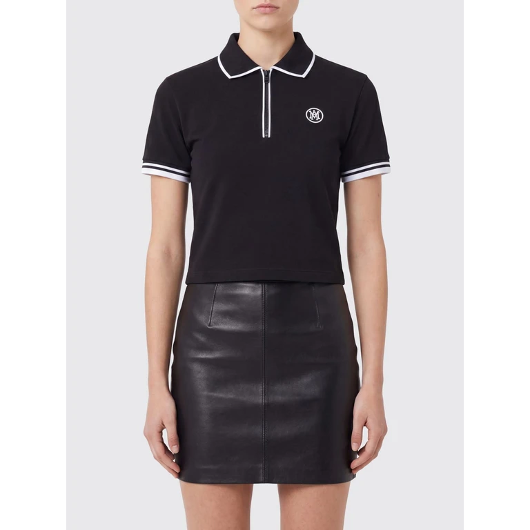Slim Fit Zip-Up Monogram Polo Shirt in Cotton Blend (AMTOJR1083BLACK)