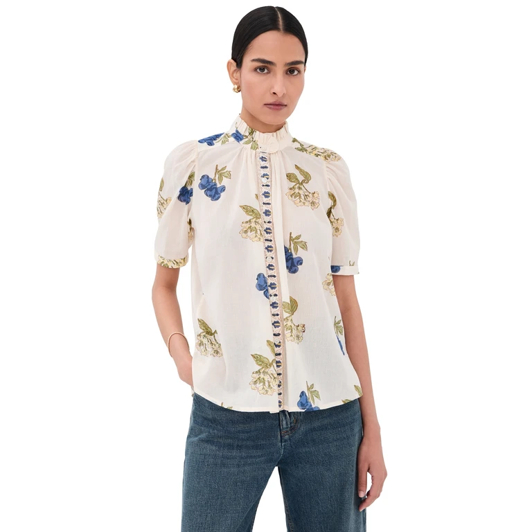Winnie Blueberry Flora Shirt Off-White L