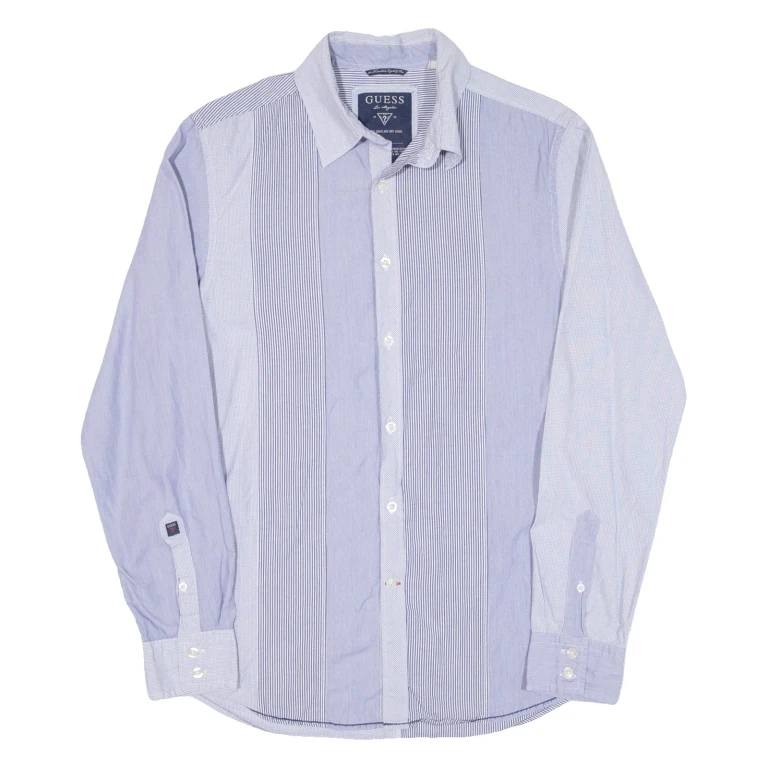 GUESS Mens Shirt Blue Striped Long Sleeve S