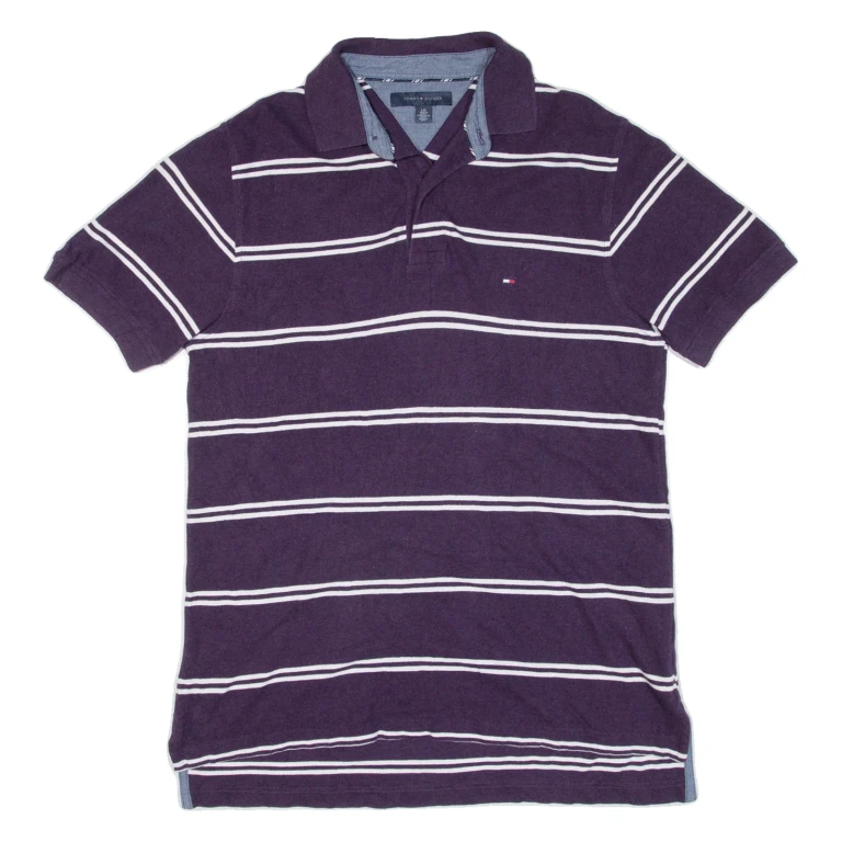 TOMMY HILFIGER Mens Polo Shirt Purple Striped L