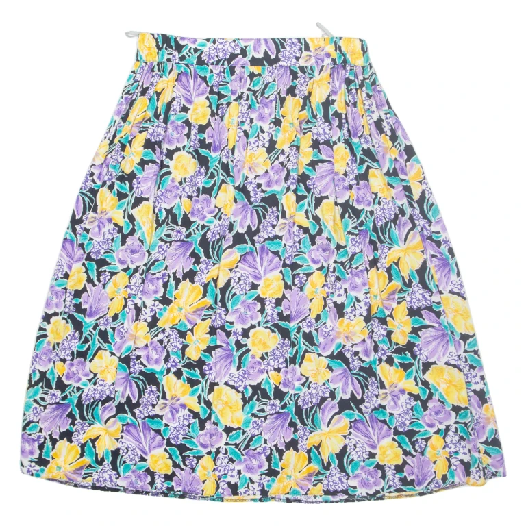 Womens A-Line Skirt Purple Midi Viscose Floral M