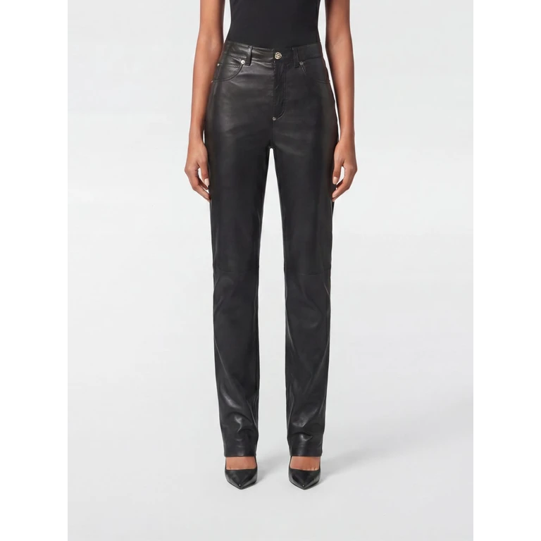 High-Waisted Skinny Trousers in Smooth Lambskin Leather (FABCWLT0134PLE010N02)
