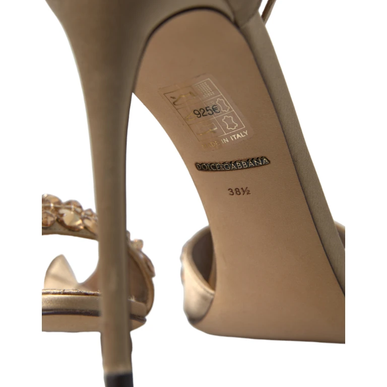 Dolce & Gabbana Gold Satin Ankle Strap Crystal Sandals Shoes Silk - Women