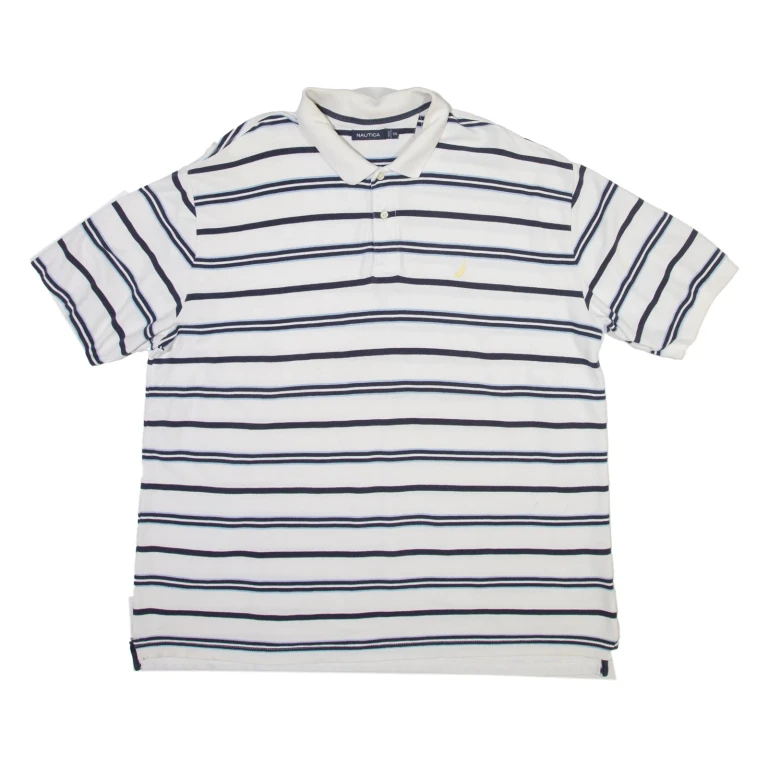NAUTICA Mens Polo Shirt White Striped 2XL