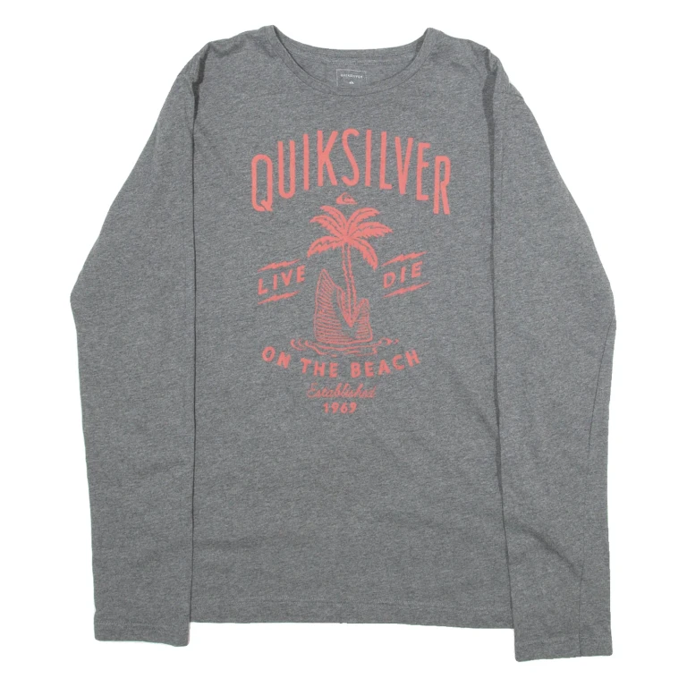 QUIKSILVER Womens T-Shirt Grey Long Sleeve 90s S