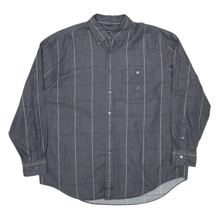 NAUTICA Mens Shirt Grey Pinstripe Long Sleeve XL