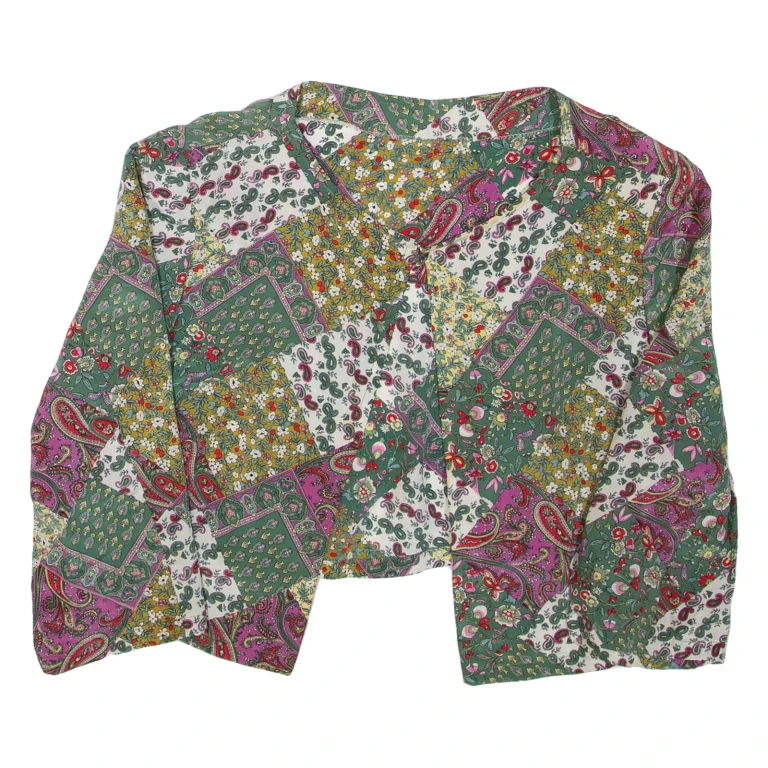 Womens Kimono Top Green 3/4 Sleeve Paisley M