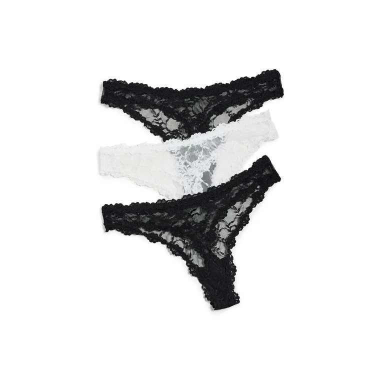HONEYDEW Maria Lace Thong 3 Pack Black/Ivory/Black M