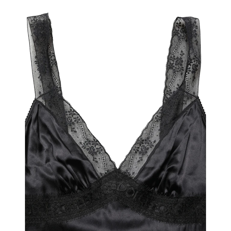 Dolce & Gabbana Black Silk Lace Trim Camisole V-Neckline Tank Top - Women