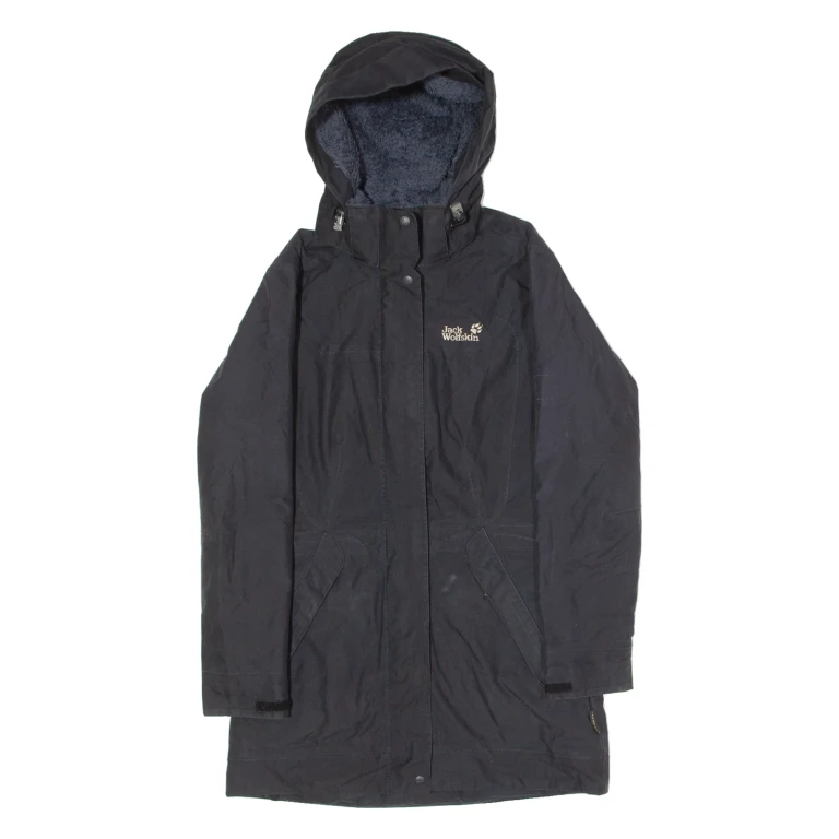 JACK WOLFSKIN Womens Parka Coat Black Hooded UK 10