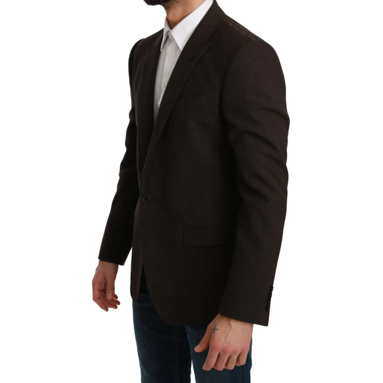 Brown Slim Fit Coat Jacket Martini Blazer Virgin Wool Clothing - Men