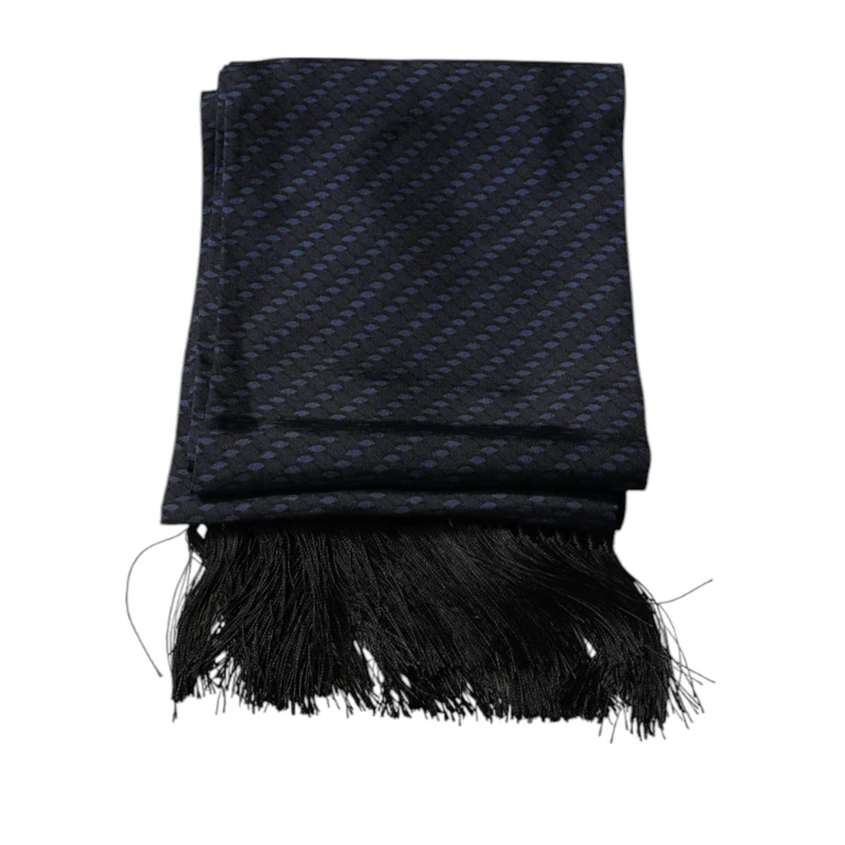 Dolce & Gabbana Dark Blue Fantasy Fringes Neck Wrap Scarf Silk - Men