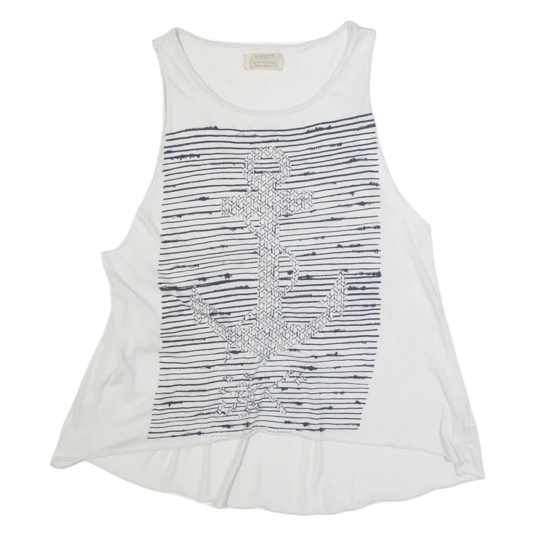 ALL SAINTS Hook Tee Womens Oversized Vest White Sleeveless Striped UK 10