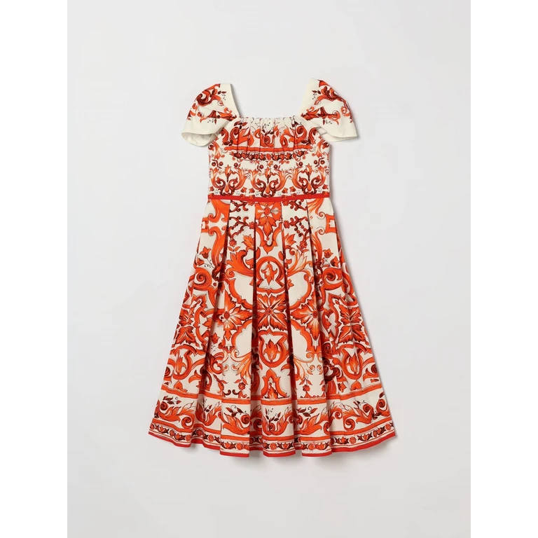 Girl's Majolica Print Cotton Poplin Flared Dress (L54DT6G7P4JIO3TN)