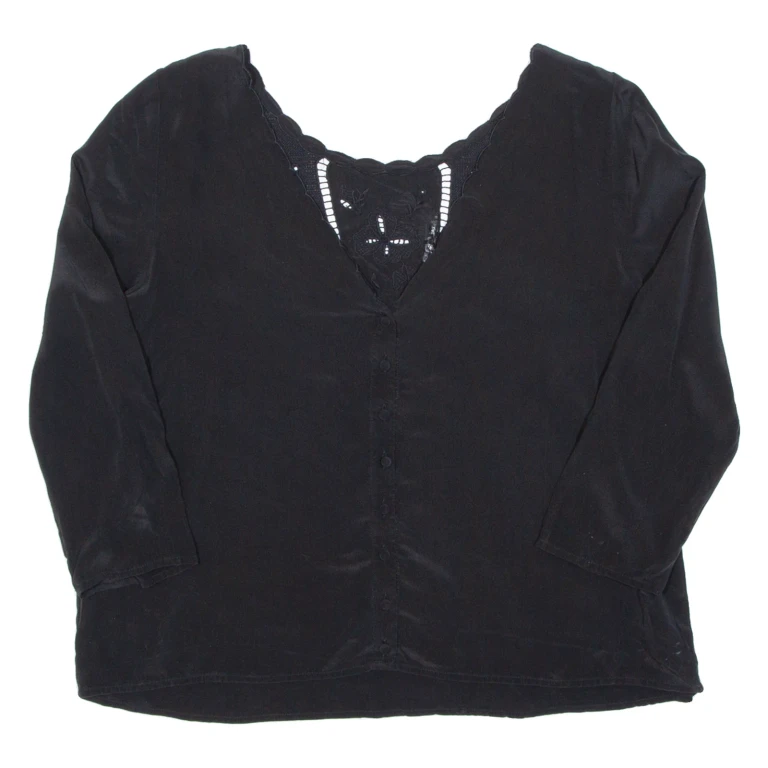 Womens Blouse Black V-Neck Long Sleeve M