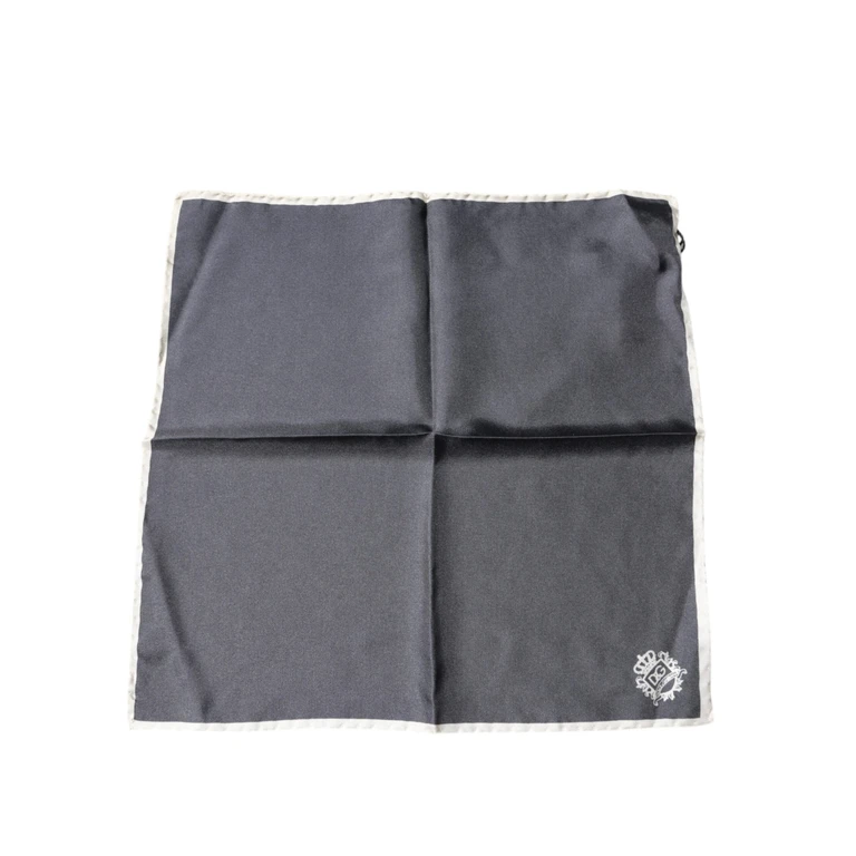 Gray Crown Logo Square Handkerchief Scarf Silk - Men