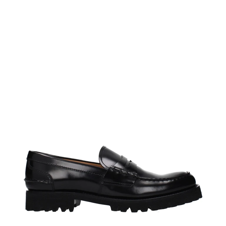 Black Leather Slip-On Loafers - Women
