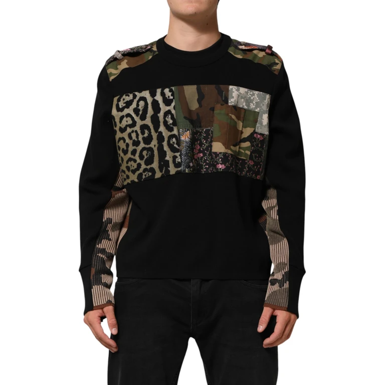 Black Patchwork Crew Neck Pullover Sweater Co+pl+se+vi Clothing - Men