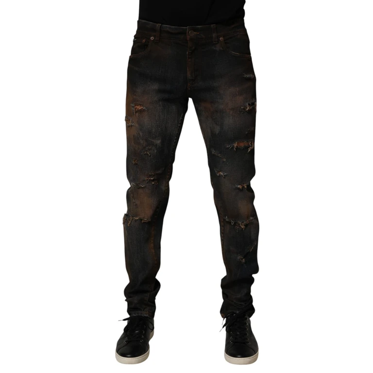 Dolce & Gabbana Black Cotton Skinny Tattered Men Denim Jeans Co+02 Clothing - Men
