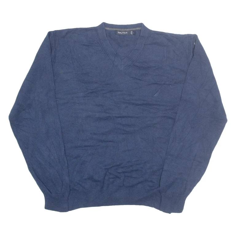 NAUTICA Mens Jumper Blue V-Neck Tight Knit L
