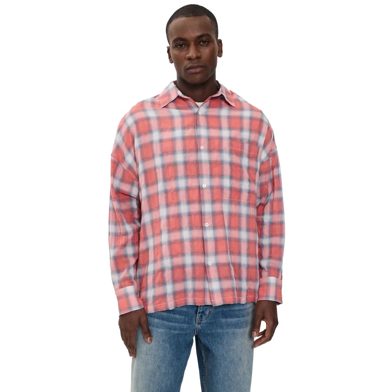 Nahmias Featherweight Plaid Button Up Dusty Red L