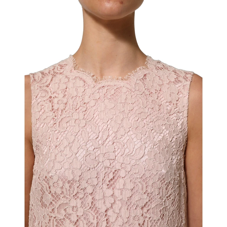 Dolce & Gabbana Pink Cotton Floral Lace Sleeveless Mini Dress Viscose Nylon - Women