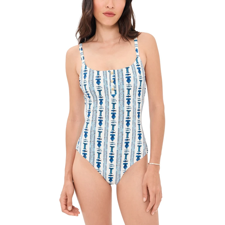 STYLEST STYLEST x Lia Burke Libaire DreamSculpt Swim Bodysuit with Snaps Greek Stripes XS