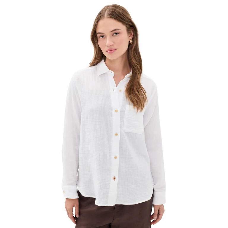 Marine Layer Jane Relaxed Double Cloth Shirt White L