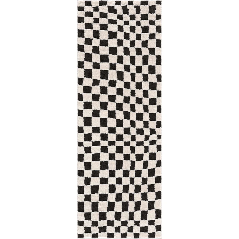 Lajos Black & White Checkered Plush Rug