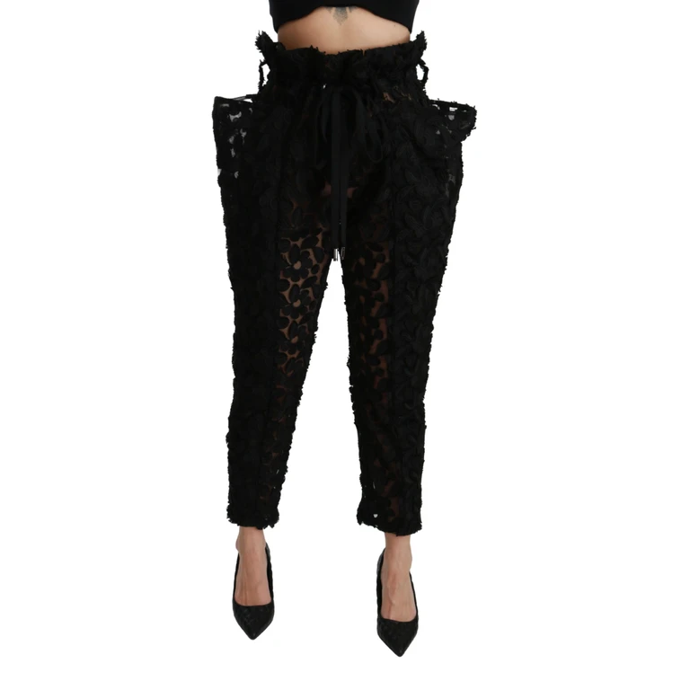 Dolce & Gabbana Black Floral Lace Tapered High Waist Pants Polyester - Women