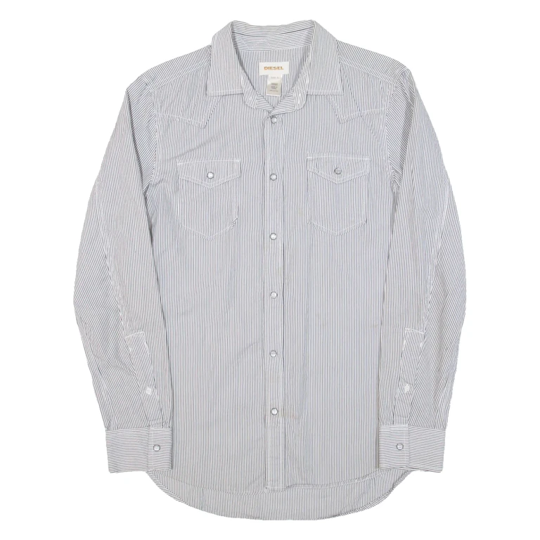 DIESEL Mens Shirt Grey Striped Long Sleeve S