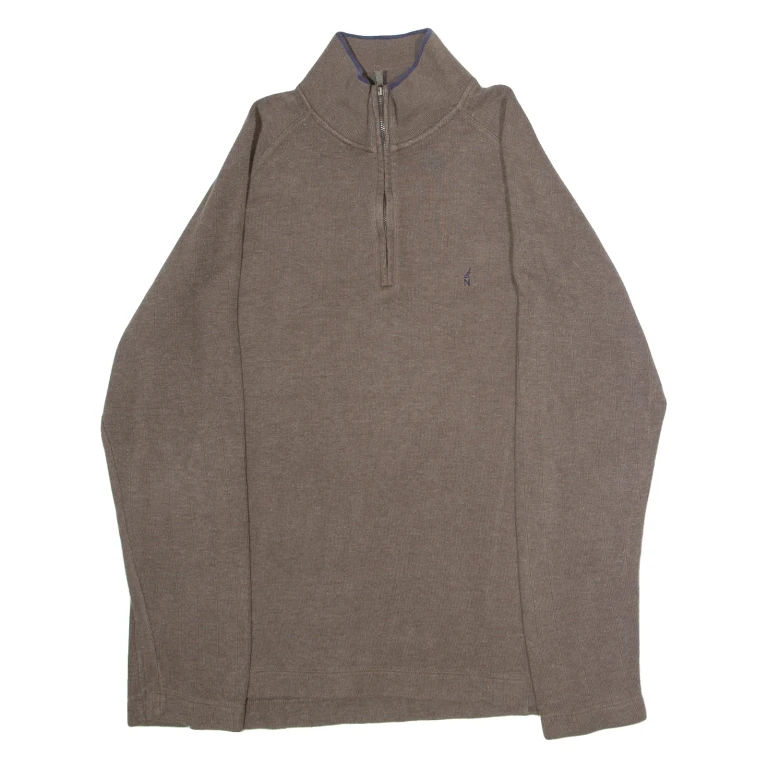 NAUTICA Mens Jumper Brown 1/4 Zip Tight Knit M