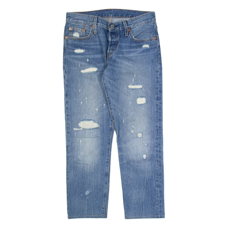 LEVI'S 501 CT Distressed Womens Jeans Blue Classic Tapered Stone Wash W25 L26