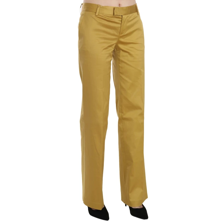 Just Cavalli Mustard Yellow Straight Formal Trousers Pants Cotton - Women