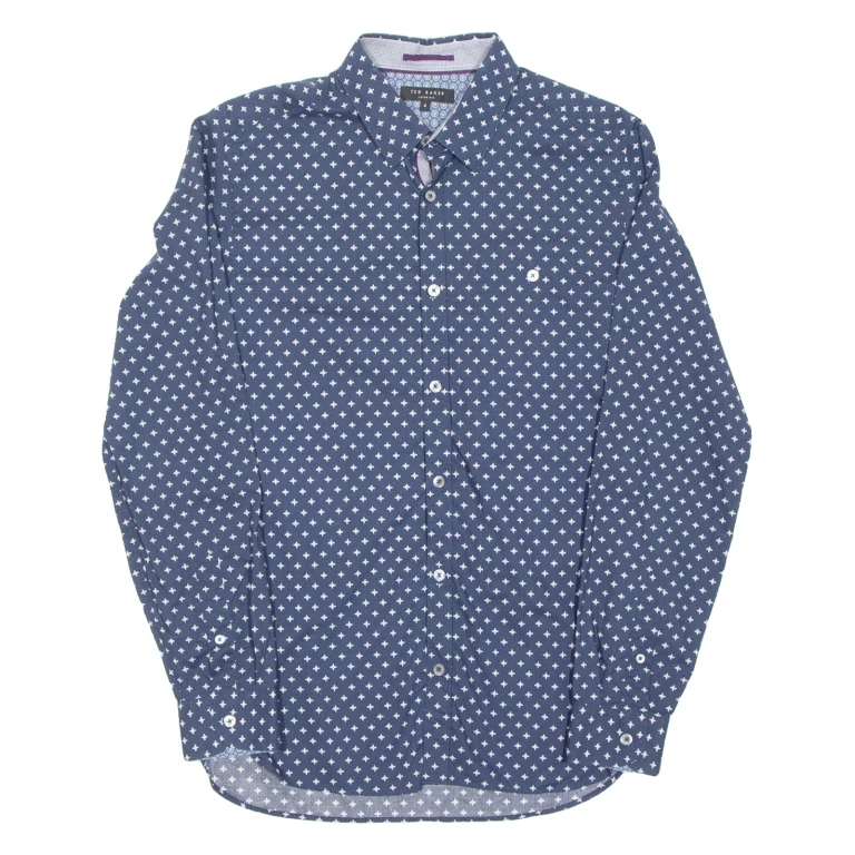TED BAKER Mens Shirt Blue Spotted Long Sleeve XS