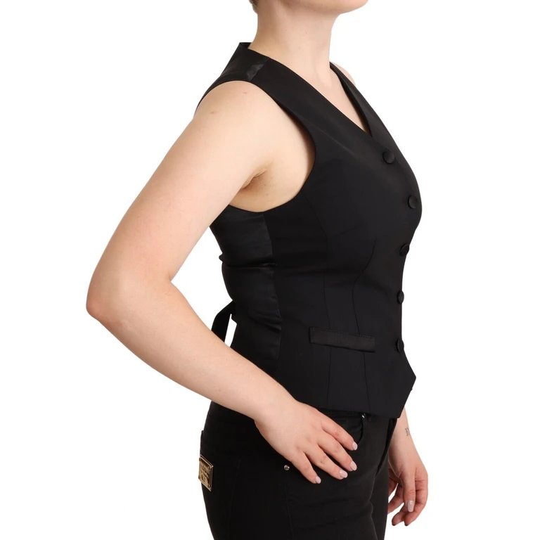 Dolce & Gabbana Black Button Down Sleeveless Viscose Vest Top - Women