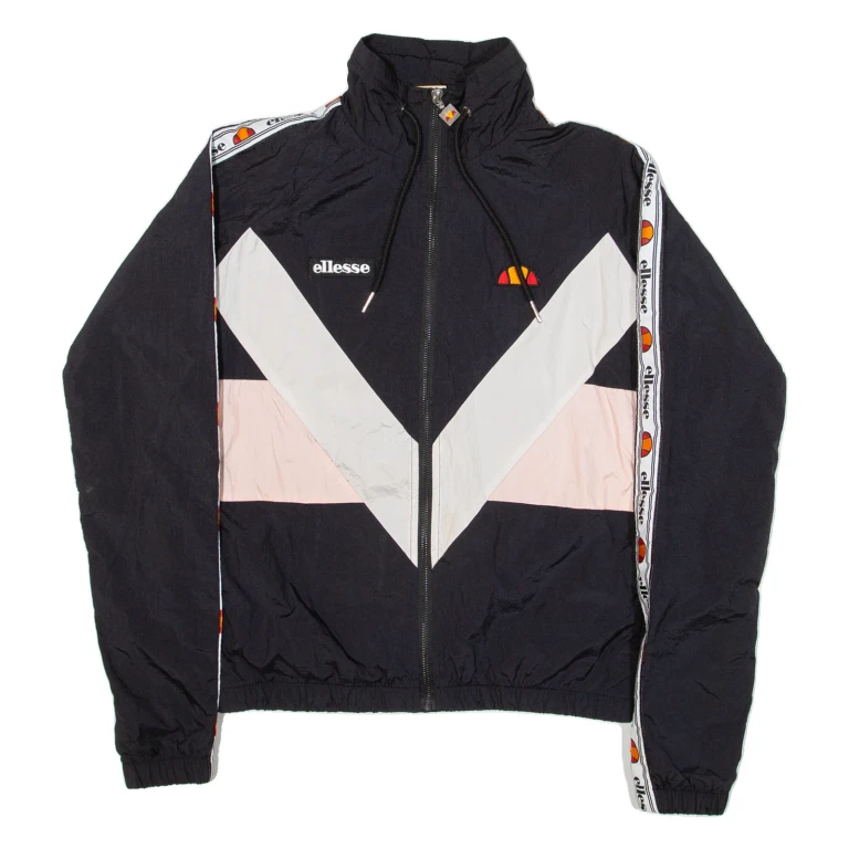 ELLESSE Womens Track Jacket Black Nylon Colourblock UK 6
